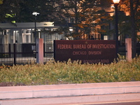 Police are present following a reported fence jumper at the Federal Bureau of Investigation (FBI) building in Chicago, Illinois, United Stat...