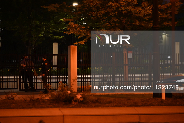 Police are present following a reported fence jumper at the Federal Bureau of Investigation (FBI) building in Chicago, Illinois, United Stat...