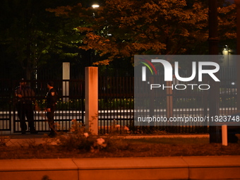 Police are present following a reported fence jumper at the Federal Bureau of Investigation (FBI) building in Chicago, Illinois, United Stat...