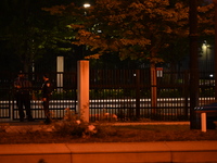 Police are present following a reported fence jumper at the Federal Bureau of Investigation (FBI) building in Chicago, Illinois, United Stat...