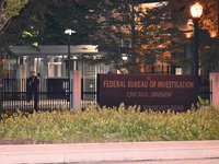 Police are present following a reported fence jumper at the Federal Bureau of Investigation (FBI) building in Chicago, Illinois, United Stat...