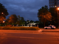 Police are present following a reported fence jumper at the Federal Bureau of Investigation (FBI) building in Chicago, Illinois, United Stat...