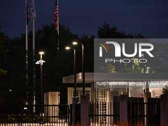 Police are present following a reported fence jumper at the Federal Bureau of Investigation (FBI) building in Chicago, Illinois, United Stat...