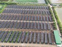 Aquaculturists are installing sunshade nets at the mouth of a pond to prevent summer heat in Huai'an city, Jiangsu province, China, on June...