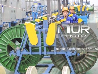 A worker is producing special cable products in Huzhou, China, on June 12, 2024. (