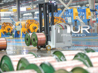 A worker is producing special cable products in Huzhou, China, on June 12, 2024. (