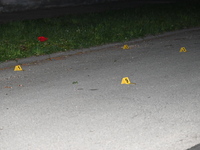 Shell casings are at the crime scene. A 49-year-old male is being shot and critically wounded in a shooting when a food delivery is being ma...