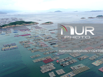 Workers are working in a breeding area at a marine ranch in Lianjiang County, Fuzhou, in Fuzhou, China, on June 11, 2024. (