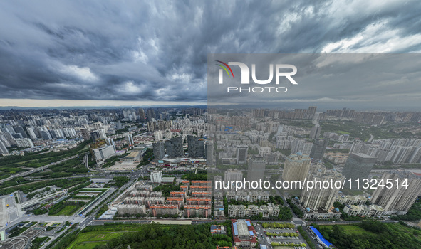 Dark clouds are gathering and heavy rain is coming in Nanning, China, on June 12, 2024, at 18:00. 