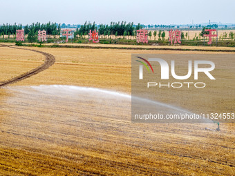 Farmers are watering newly sown corn to protect their autumn seedlings against drought at the high-standard grain field demonstration zone i...