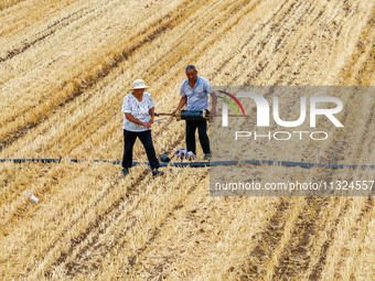 Farmers are watering newly sown corn to protect their autumn seedlings against drought at the high-standard grain field demonstration zone i...