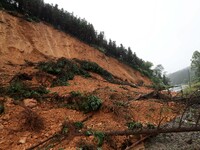 A slope is collapsing at the Sanmatun road section in Liuzhou City, Guangxi Province, China, on June 13, 2024. (