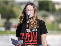 Students holding images of kidnapped Israelis rally, calling on the Israeli government to stop the war in Gaza and bring back the hostages,...