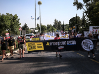 Students holding images of kidnapped Israelis rally, calling on the Israeli government to stop the war in Gaza and bring back the hostages,...