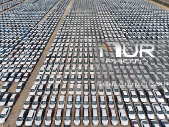 Chinese domestic vehicles are being assembled at Yantai Port in Shandong province, in Yantai, China, on June 13, 2024, waiting to be loaded...