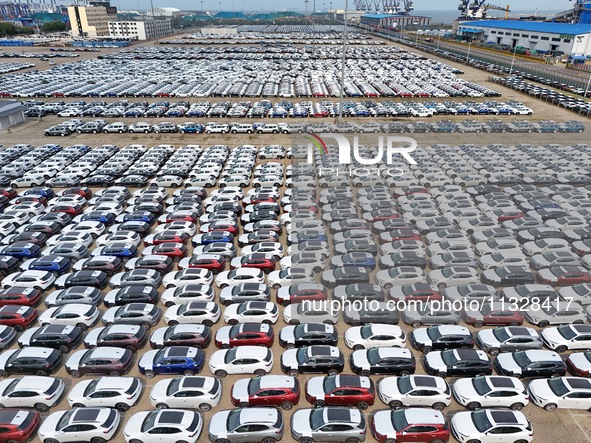 Chinese domestic vehicles are being assembled at Yantai Port in Shandong province, in Yantai, China, on June 13, 2024, waiting to be loaded...