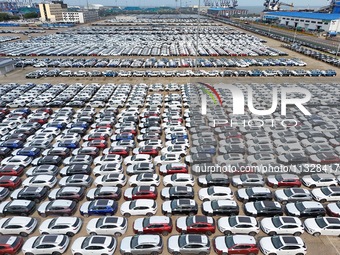 Chinese domestic vehicles are being assembled at Yantai Port in Shandong province, in Yantai, China, on June 13, 2024, waiting to be loaded...