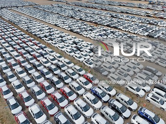 Chinese domestic vehicles are being assembled at Yantai Port in Shandong province, in Yantai, China, on June 13, 2024, waiting to be loaded...