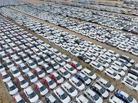 Chinese domestic vehicles are being assembled at Yantai Port in Shandong province, in Yantai, China, on June 13, 2024, waiting to be loaded...