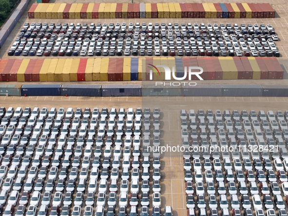 Chinese domestic vehicles are being assembled at Yantai Port in Shandong province, in Yantai, China, on June 13, 2024, waiting to be loaded...