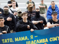 Demonstrators are holding a protest action outside the Kyiv City State Administration against the LGBT community to call for the cancellatio...