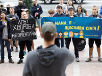 Demonstrators are holding a protest action outside the Kyiv City State Administration against the LGBT community to call for the cancellatio...