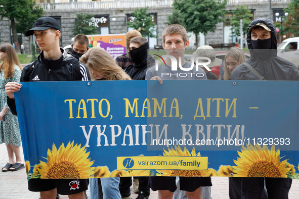 Demonstrators are holding a protest action outside the Kyiv City State Administration against the LGBT community to call for the cancellatio...