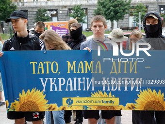 Demonstrators are holding a protest action outside the Kyiv City State Administration against the LGBT community to call for the cancellatio...