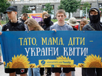 Demonstrators are holding a protest action outside the Kyiv City State Administration against the LGBT community to call for the cancellatio...