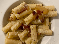 A dish of Gricia pasta is being seen in a restaurant in Rome, Italy, on June 14, 2024 (