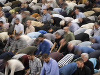 Iranian worshippers are praying during Friday prayers ceremonies at the University of Tehran, amidst the early presidential election campaig...