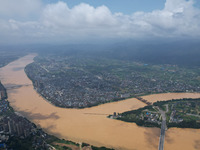 The water level in the Rongan county section of the Pearl River is rising and becoming turbid after a rainstorm in Liuzhou, China, on June 1...