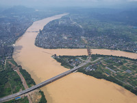 The water level in the Rongan county section of the Pearl River is rising and becoming turbid after a rainstorm in Liuzhou, China, on June 1...