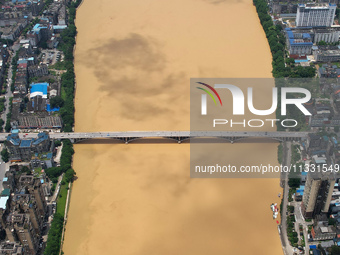 The water level in the Rongan county section of the Pearl River is rising and becoming turbid after a rainstorm in Liuzhou, China, on June 1...