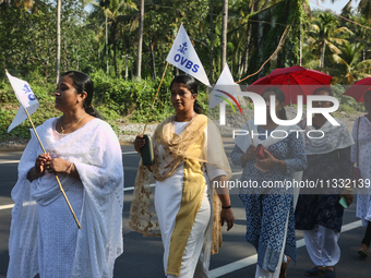 Women from Saint George Orthodox Church are taking part in a procession in Kalathoor, Kerala, India, on April 05, 2024. (