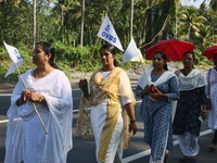 Women from Saint George Orthodox Church are taking part in a procession in Kalathoor, Kerala, India, on April 05, 2024. (