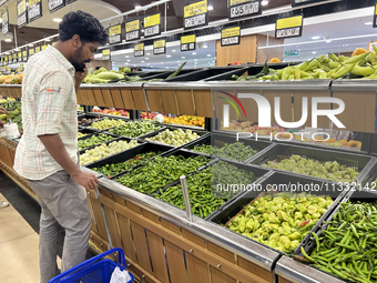 Shoppers are purchasing groceries at the Pothy's market in Thiruvananthapuram (Trivandrum), Kerala, India, on April 08, 2024. Inflation in I...