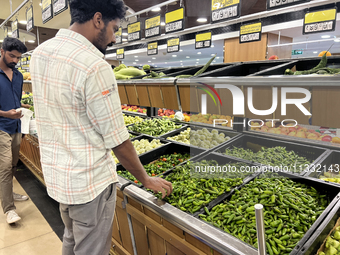 Shoppers are purchasing groceries at the Pothy's market in Thiruvananthapuram (Trivandrum), Kerala, India, on April 08, 2024. Inflation in I...