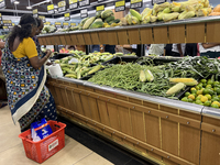 Shoppers are purchasing groceries at the Pothy's market in Thiruvananthapuram (Trivandrum), Kerala, India, on April 08, 2024. Inflation in I...