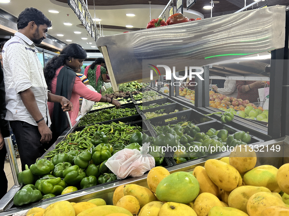 Shoppers are purchasing groceries at the Pothy's market in Thiruvananthapuram (Trivandrum), Kerala, India, on April 08, 2024. Inflation in I...