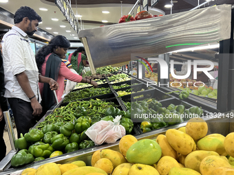 Shoppers are purchasing groceries at the Pothy's market in Thiruvananthapuram (Trivandrum), Kerala, India, on April 08, 2024. Inflation in I...