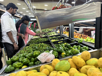 Shoppers are purchasing groceries at the Pothy's market in Thiruvananthapuram (Trivandrum), Kerala, India, on April 08, 2024. Inflation in I...