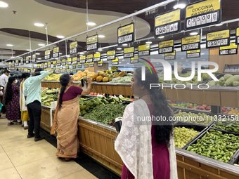 Shoppers are purchasing groceries at the Pothy's market in Thiruvananthapuram (Trivandrum), Kerala, India, on April 08, 2024. Inflation in I...