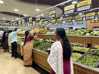 Shoppers are purchasing groceries at the Pothy's market in Thiruvananthapuram (Trivandrum), Kerala, India, on April 08, 2024. Inflation in I...