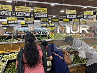 Shoppers are purchasing groceries at the Pothy's market in Thiruvananthapuram (Trivandrum), Kerala, India, on April 08, 2024. Inflation in I...