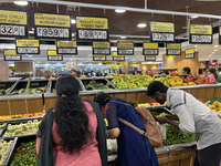 Shoppers are purchasing groceries at the Pothy's market in Thiruvananthapuram (Trivandrum), Kerala, India, on April 08, 2024. Inflation in I...