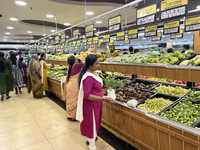 Shoppers are purchasing groceries at the Pothy's market in Thiruvananthapuram (Trivandrum), Kerala, India, on April 08, 2024. Inflation in I...