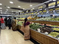 Shoppers are purchasing groceries at the Pothy's market in Thiruvananthapuram (Trivandrum), Kerala, India, on April 08, 2024. Inflation in I...