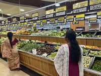 Shoppers are purchasing groceries at the Pothy's market in Thiruvananthapuram (Trivandrum), Kerala, India, on April 08, 2024. Inflation in I...