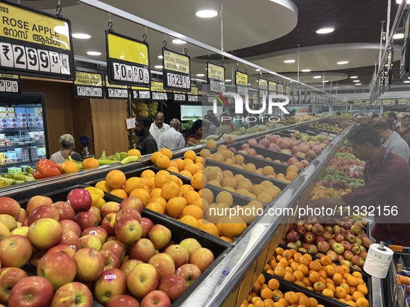 Shoppers are purchasing groceries at the Pothy's market in Thiruvananthapuram (Trivandrum), Kerala, India, on April 08, 2024. Inflation in I...